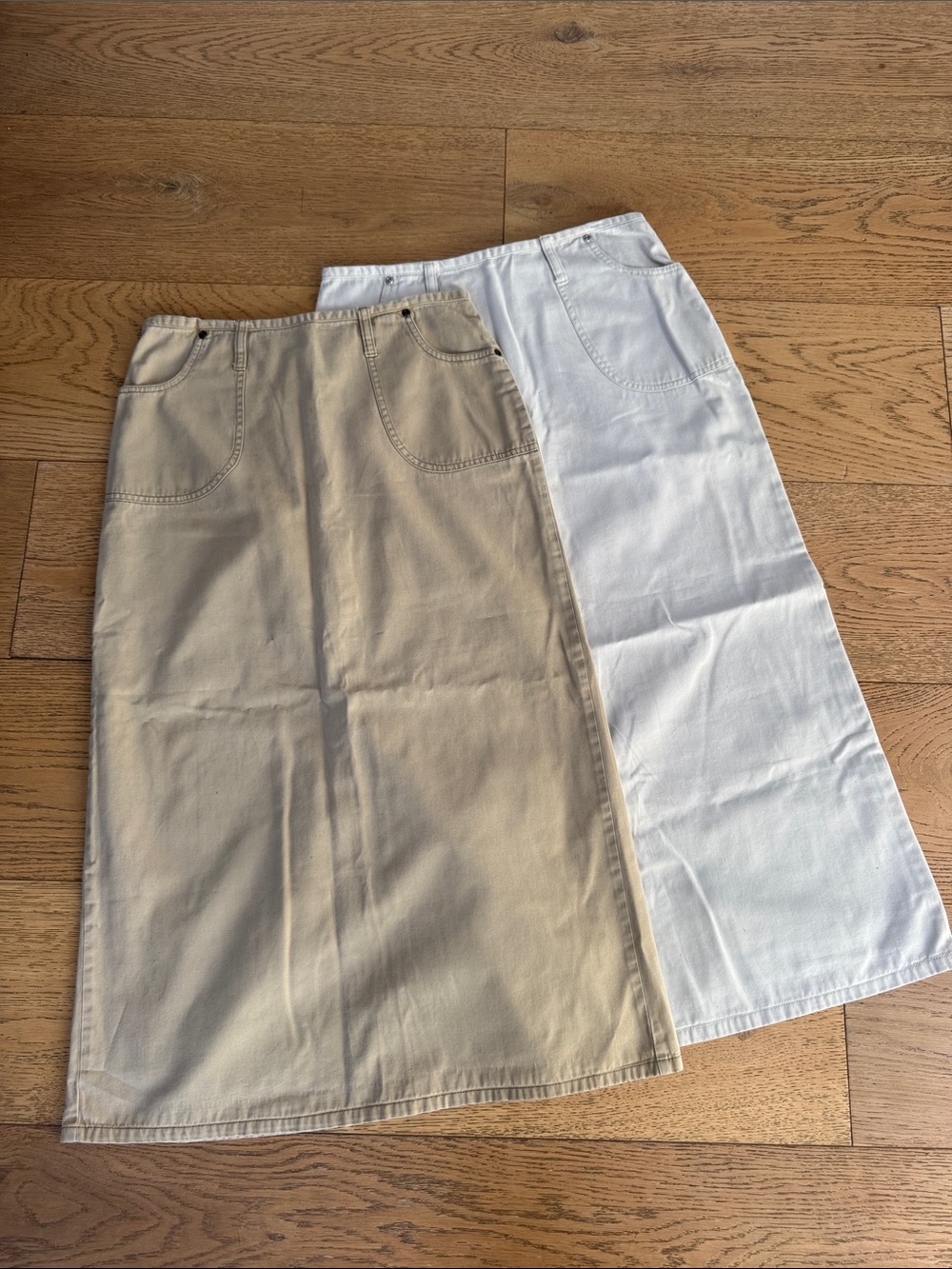 90s Women's High-Waist Canvas Utility Skirt - Beige and White